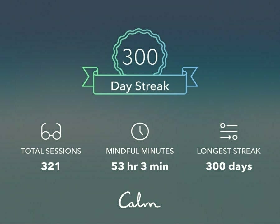 Calm app profile showing a 300-day streak