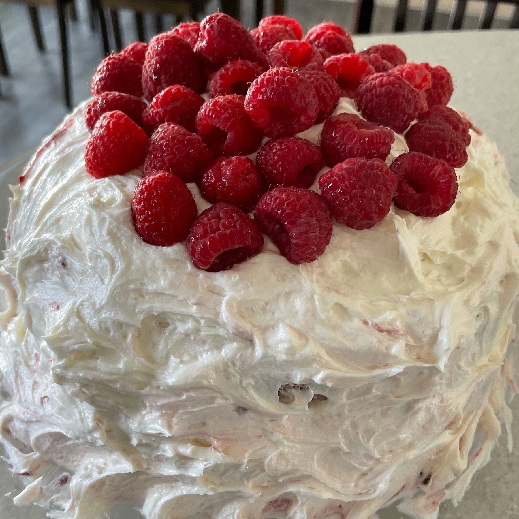 top of lemon-raspberry cake