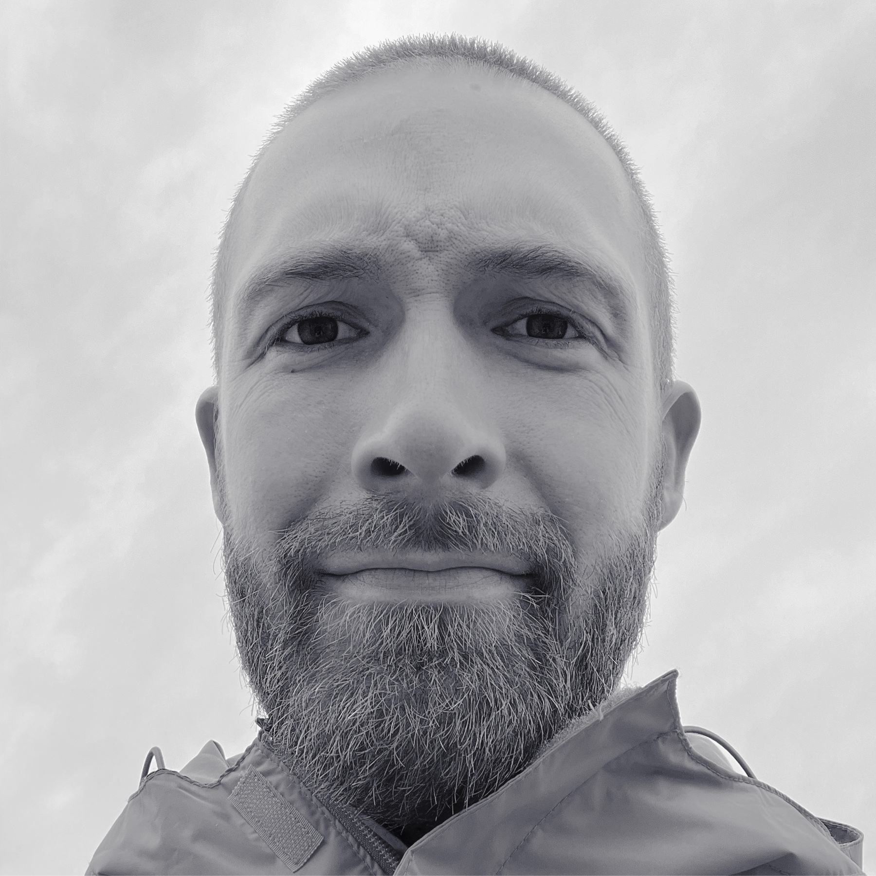 Gannon Nordberg selfie in black and white